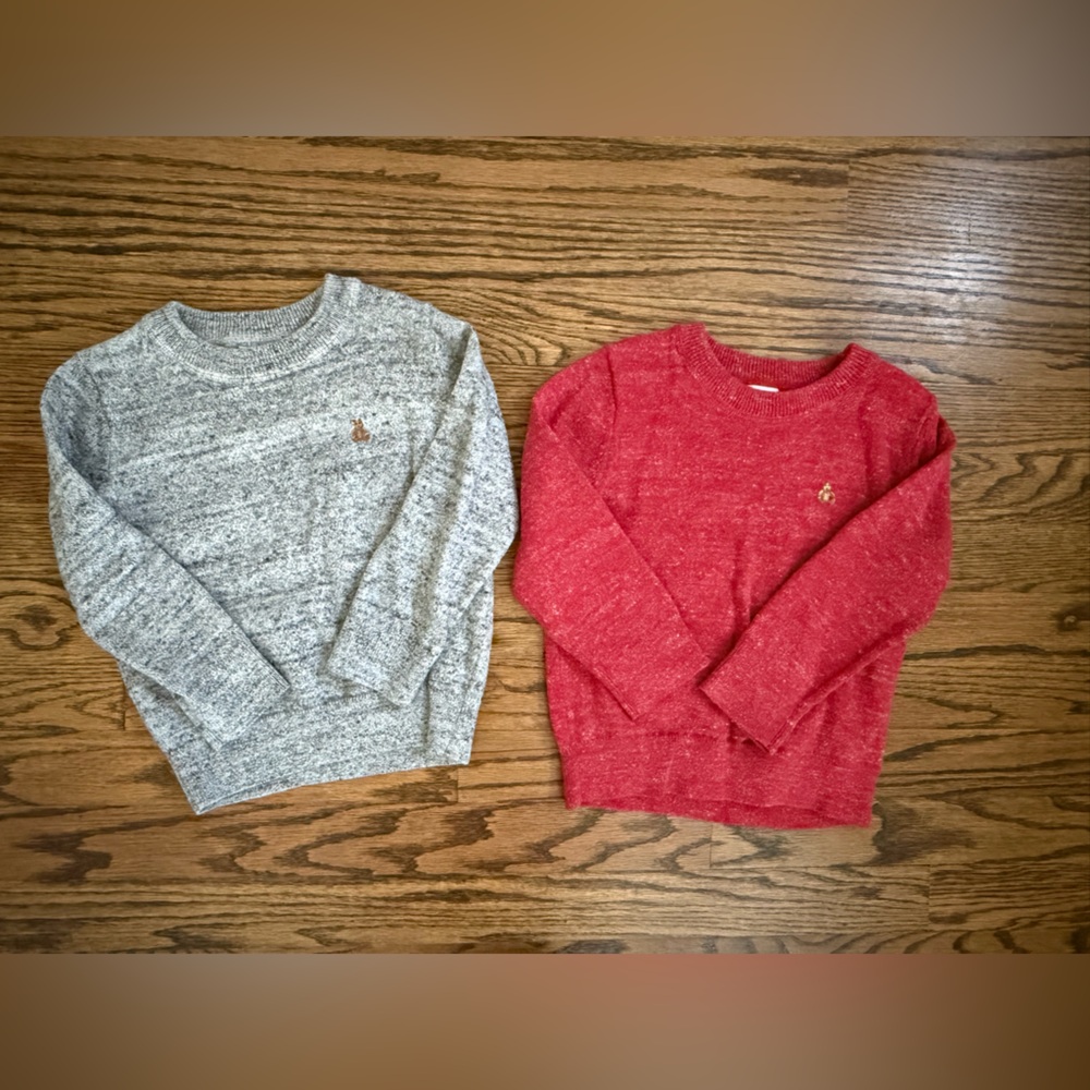 GAP Red and Gray Toddler Sweaters with Embroidered Bear, 3T
